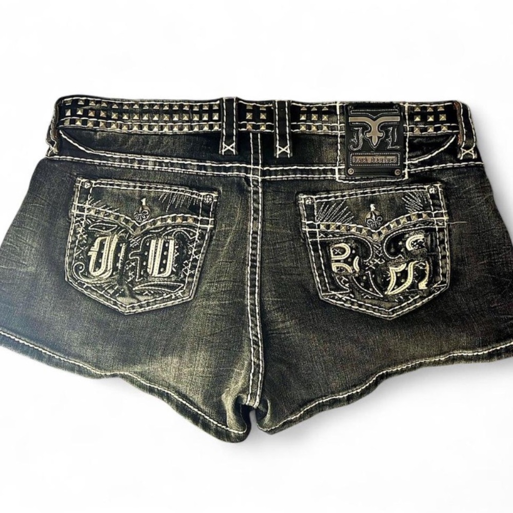Jaded London rock revival denim mini shorts in washed black